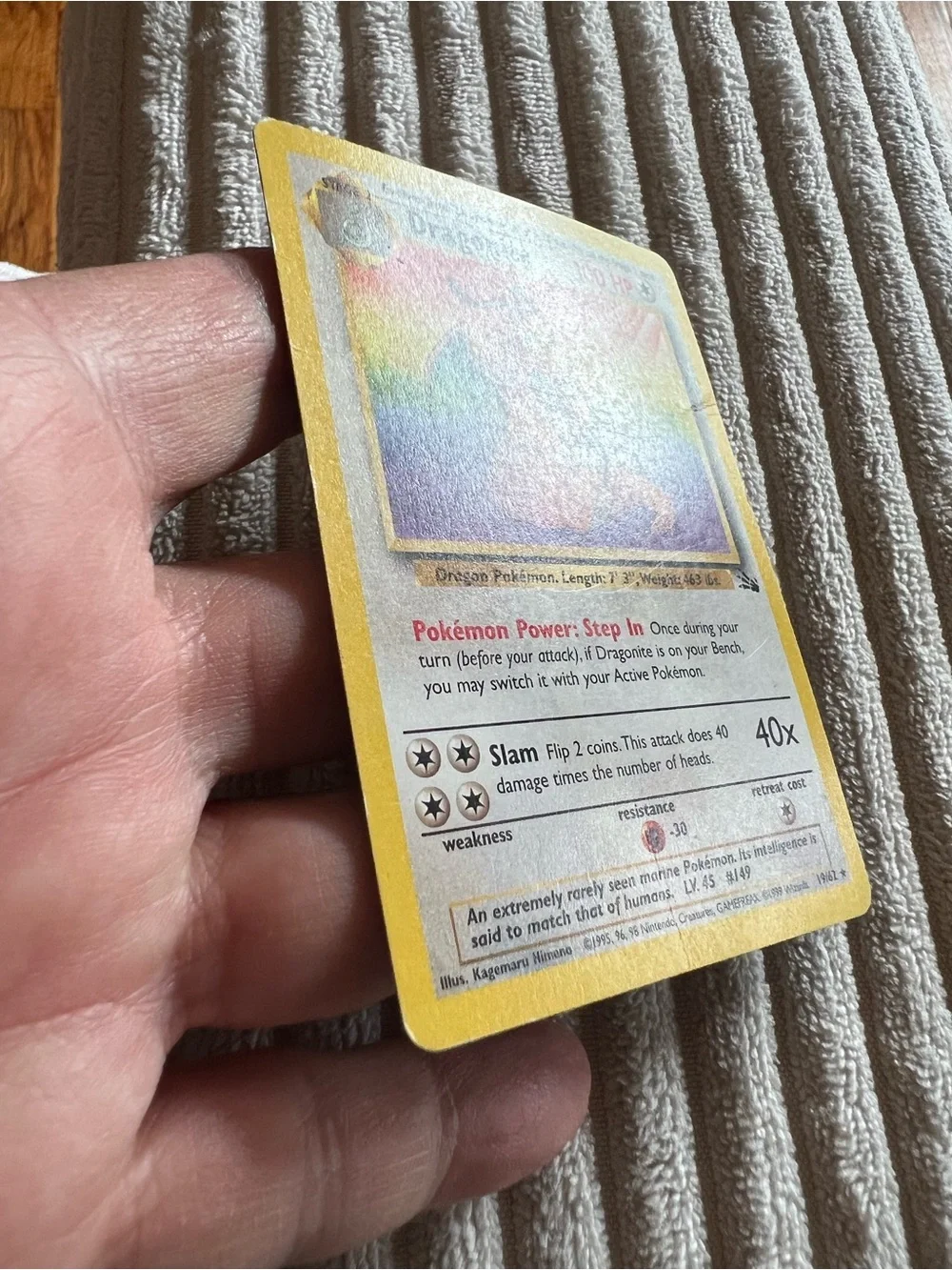 1999 RARE Dragonite 19/62 Fossil Non Holo Pokémon Card